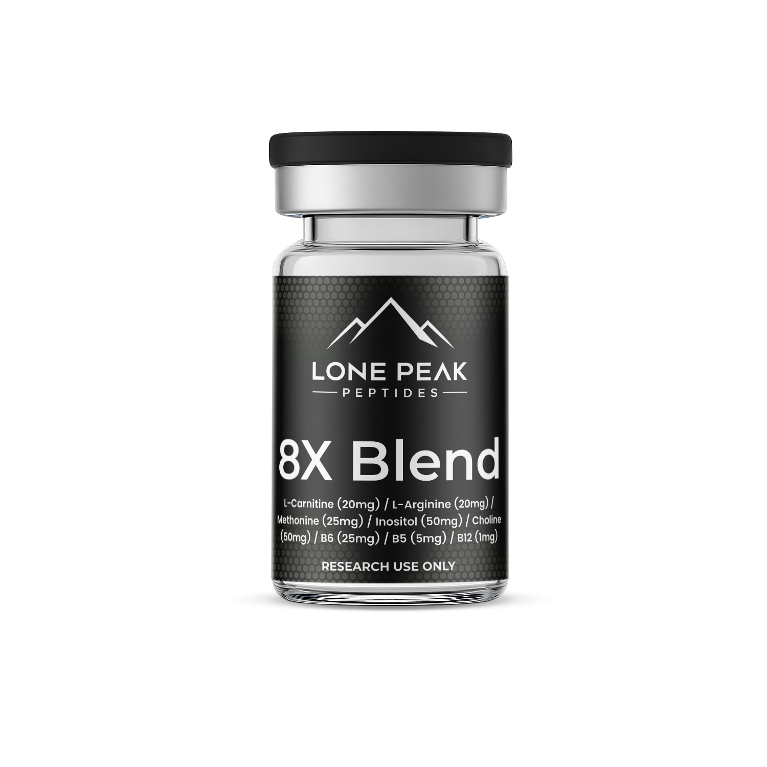 8X Blend L-Carnitine (20mg) / L-Arginine (20mg) / Methonine (25mg) / Inositol (50mg) / Choline (50mg) / B6 (25mg) / B5 (5mg) / B12 (1mg)